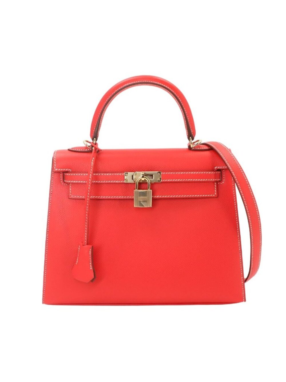 Hermes Candy Kelly 25 Epsom Rose Jaipur Gold 2-Way Handbag Sellier